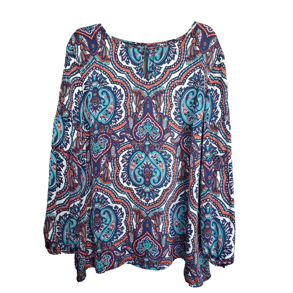 Talbots Woman Paisley Keyhole Neck Long Sleeve Tunic Size 2X